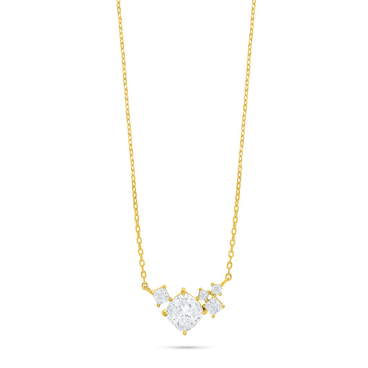 Sterling Silver 925 Necklace Golden Plated Embedded With Diamond Zircon And White Zircon