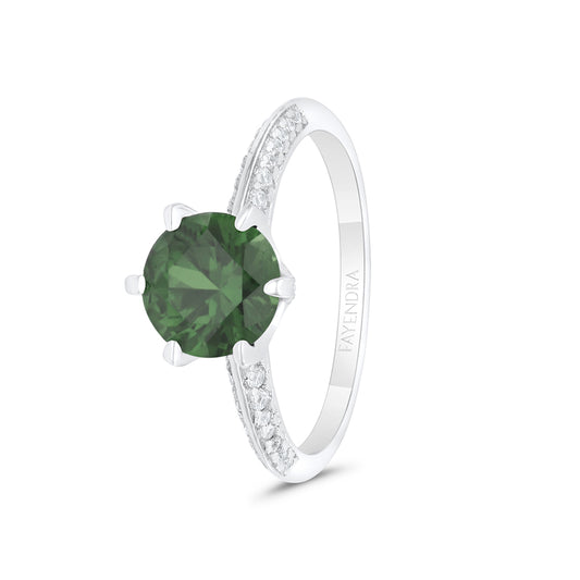 Sterling Silver 925 Ring Rhodium Plated Embedded With Emerald Zircon And White CZ