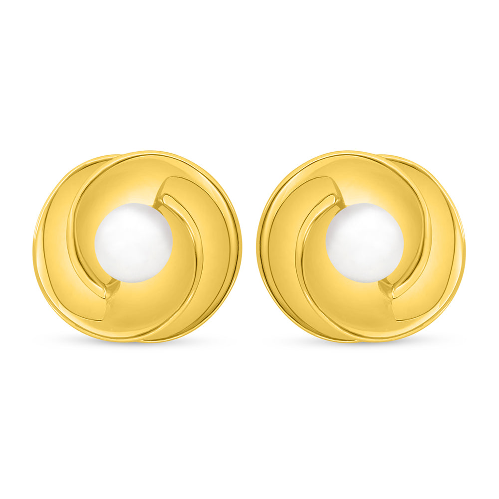 Sterling Silver 925 Earring Golden Plated Embedded With Natural White Pearl