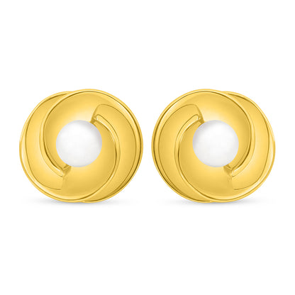 Sterling Silver 925 Earring Golden Plated Embedded With Natural White Pearl