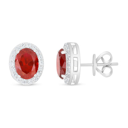 Sterling Silver 925 Earring Rhodium Plated Embedded With Ruby Corundum And White Zircon