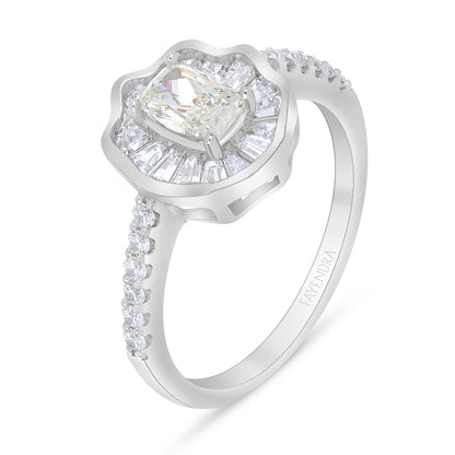 Sterling Silver 925 Ring Rhodium Plated Embedded With Diamond Zircon And White Zircon