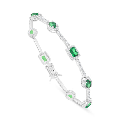 اسورة من الفضة الخالصة عيار 925 مطلية روديوم مرصعة زركون زمردي و فص ابيض