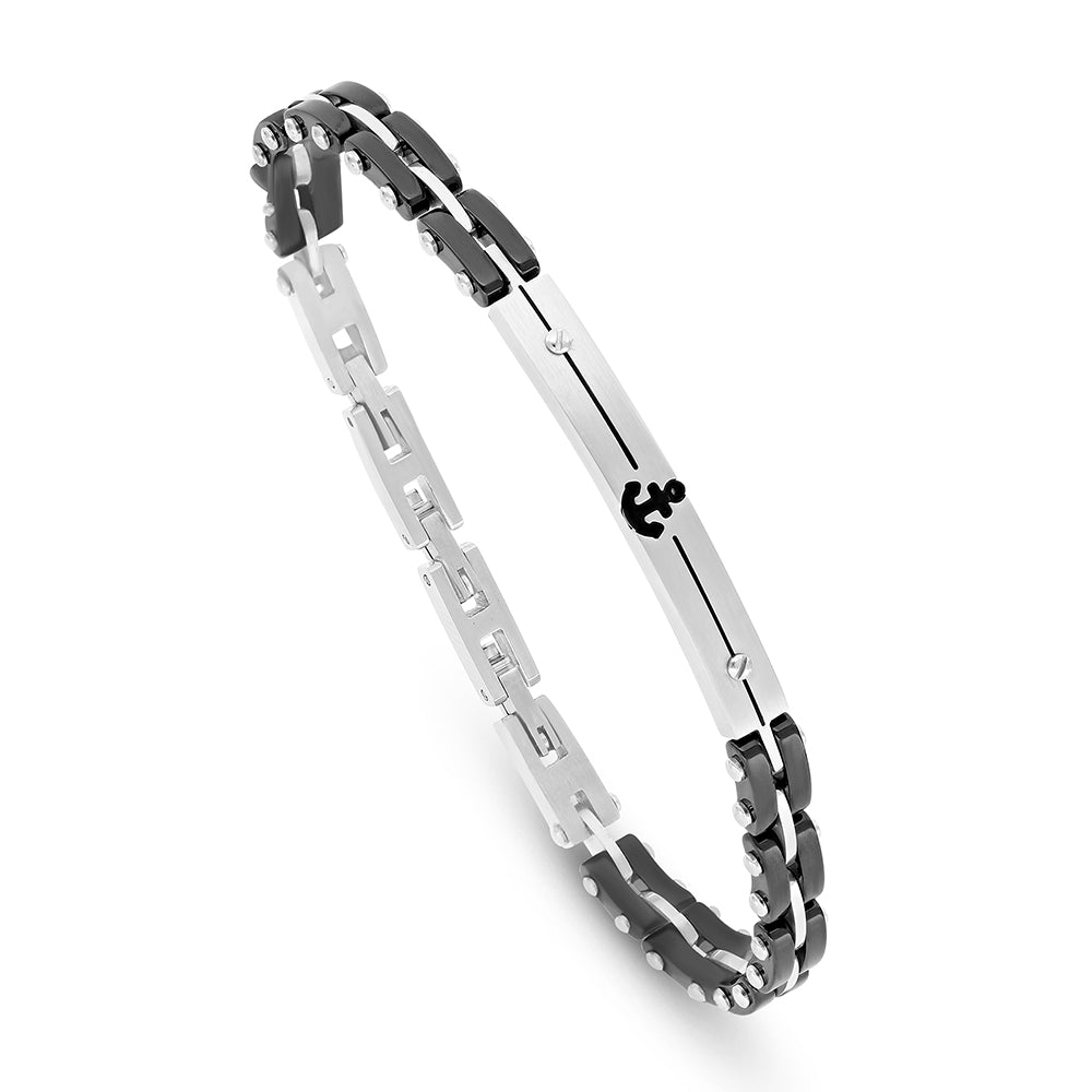 316L  اسورة رجالي ستانلس ستيل لون فضي و اسود و سيراميك عيار