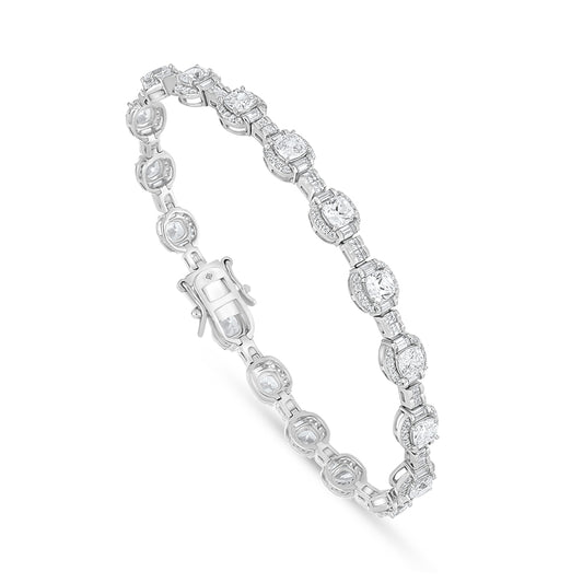 Sterling Silver 925 Bracelet Rhodium Plated Embedded With White Zircon