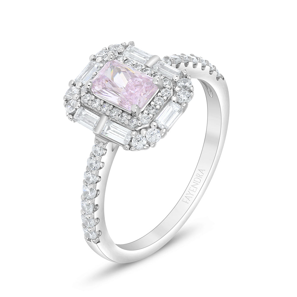 Sterling Silver 925 Ring Rhodium Plated Embedded With Pink Zircon And White Zircon
