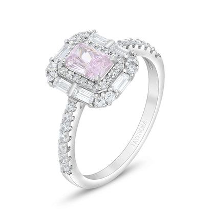 Sterling Silver 925 Ring Rhodium Plated Embedded With Pink Zircon And White Zircon