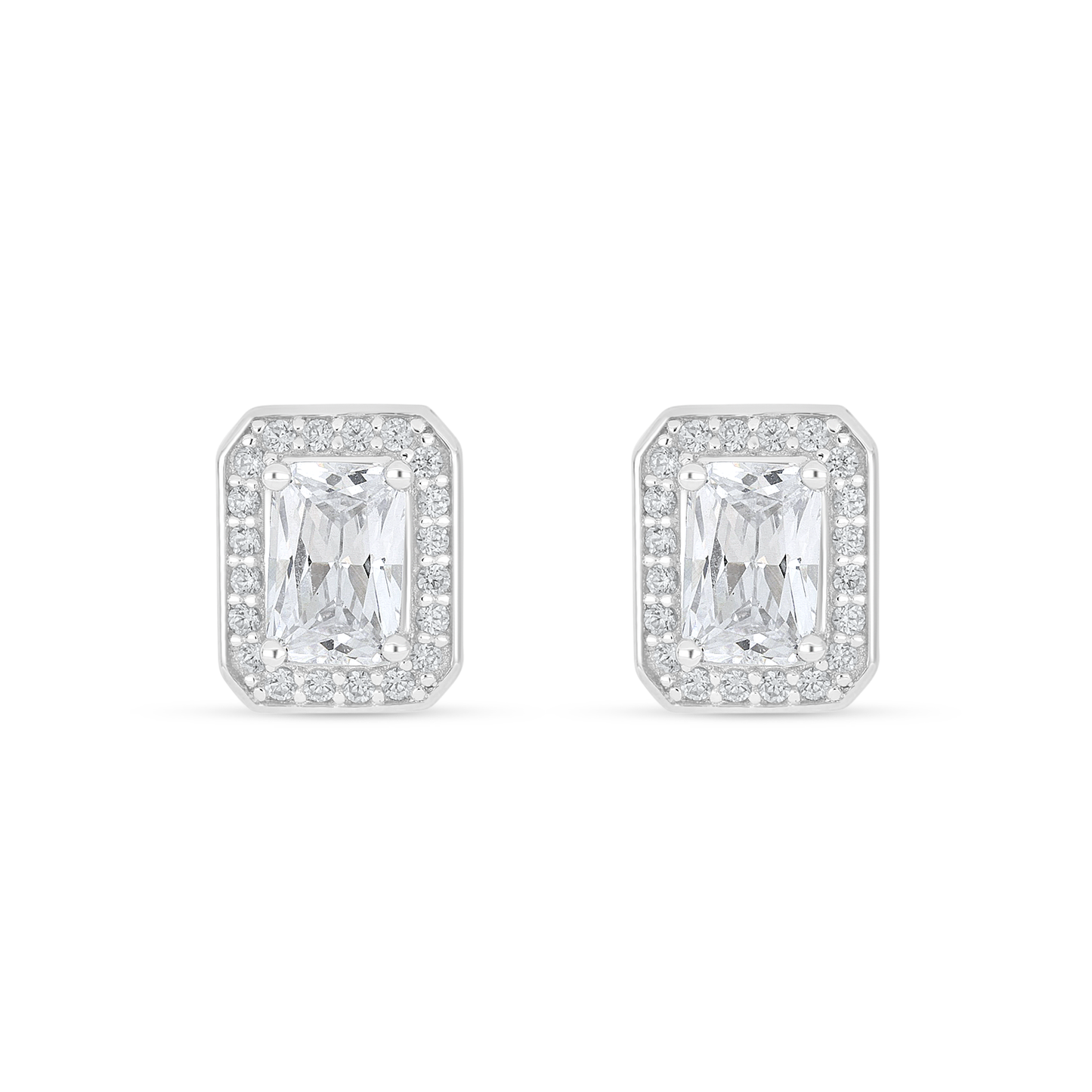 Sterling Silver 925 Earring Rhodium Plated Embedded With White Zircon