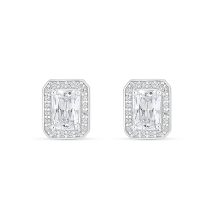 Sterling Silver 925 Earring Rhodium Plated Embedded With White Zircon