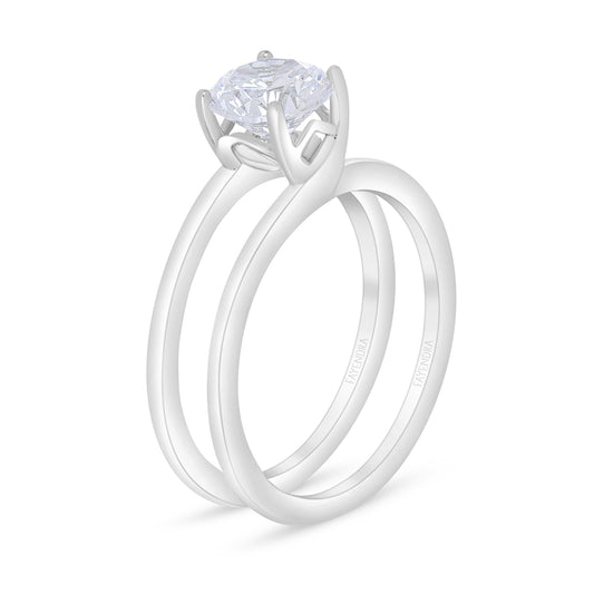 Sterling Silver 925 Ring Rhodium Plated Embedded With White Zircon