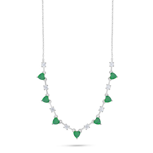Sterling Silver 925 Necklace Rhodium Plated Embedded With Emerald Zircon And White Zircon
