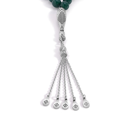 Rosary 45 Green Agete Cabochon Beads 10 mm With Stainless Steel 316L Set Silver And Black Plated