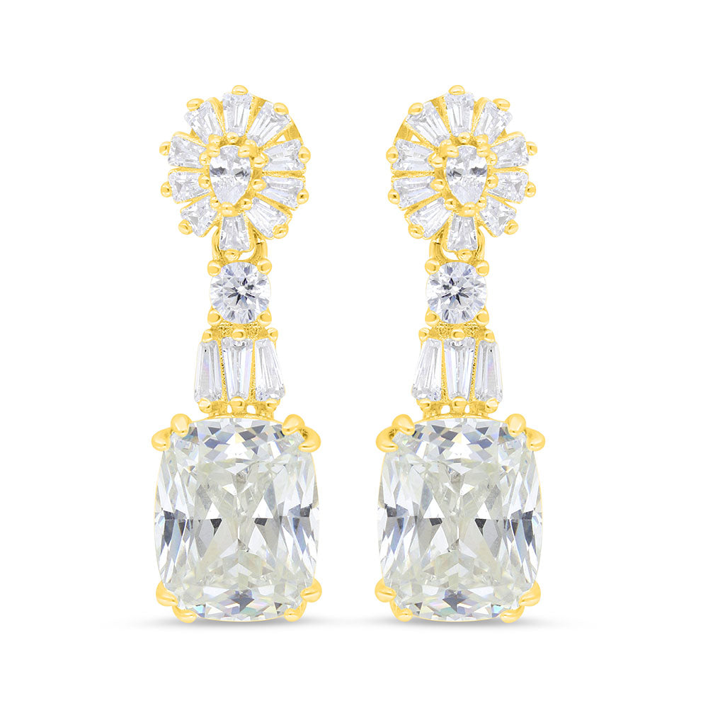 Sterling Silver 925 Earring Gold Plated Embedded With Yellow Zircon And White CZ