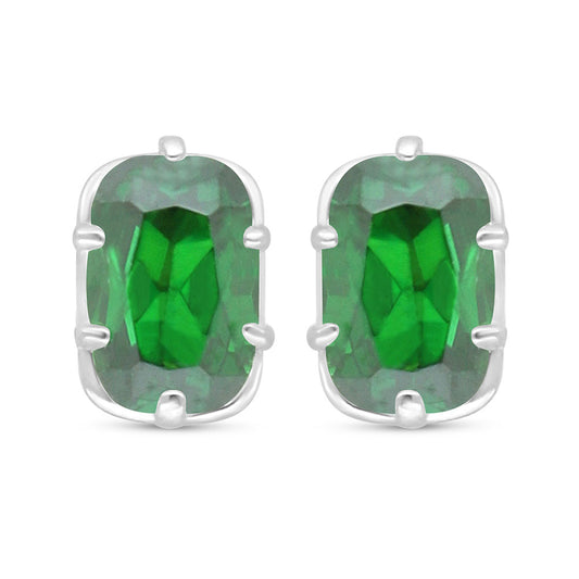 Sterling Silver 925 Earring Rhodium Plated Embedded With Emerald Zircon