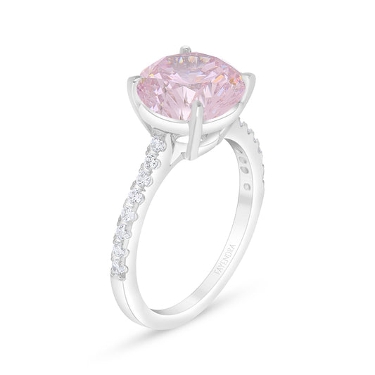 خاتم من الفضة الخالصة عيار 925 مطلي روديوم مرصع زركون بنك و فص ابيض