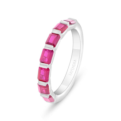 Sterling Silver 925 Ring Rhodium Plated Embedded With Ruby Corundum