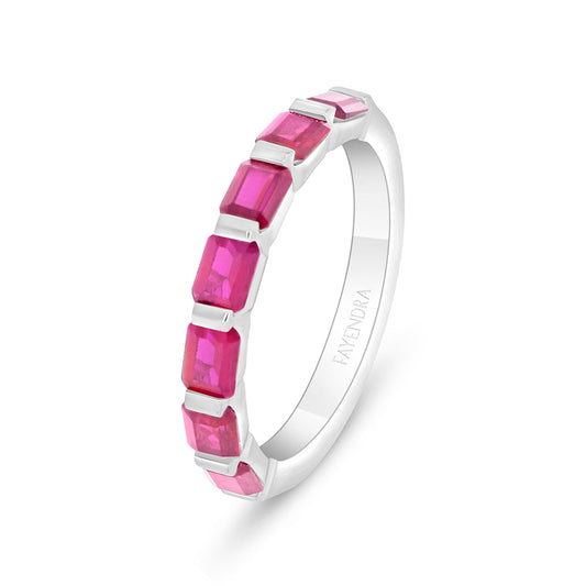 Sterling Silver 925 Ring Rhodium Plated Embedded With Ruby Corundum