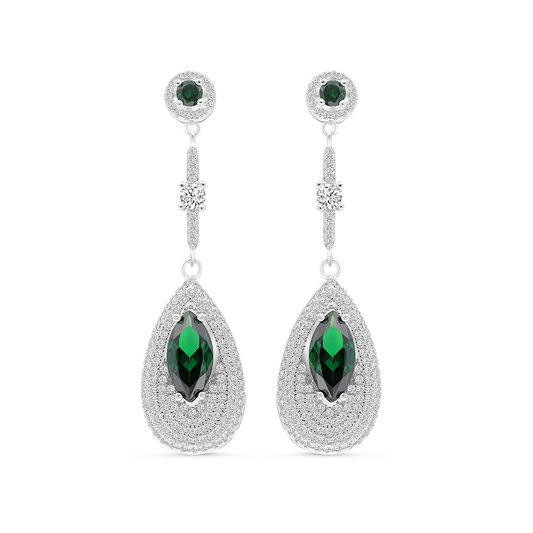 Sterling Silver 925 Earring Rhodium Plated Embedded With Emerald