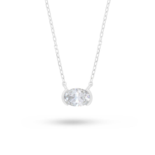 Sterling Silver 925 Necklace Rhodium Plated Embedded With White Zircon