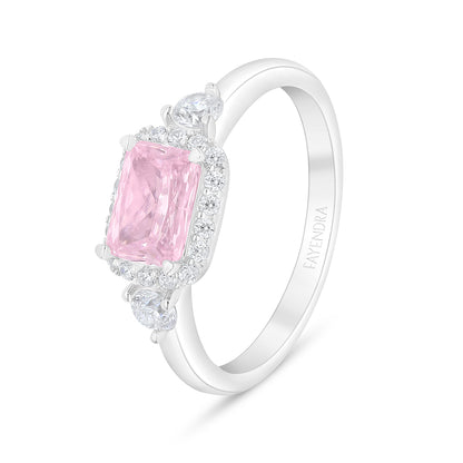 Sterling Silver 925 Ring Rhodium Plated Embedded With Pink Zircon And White Zircon