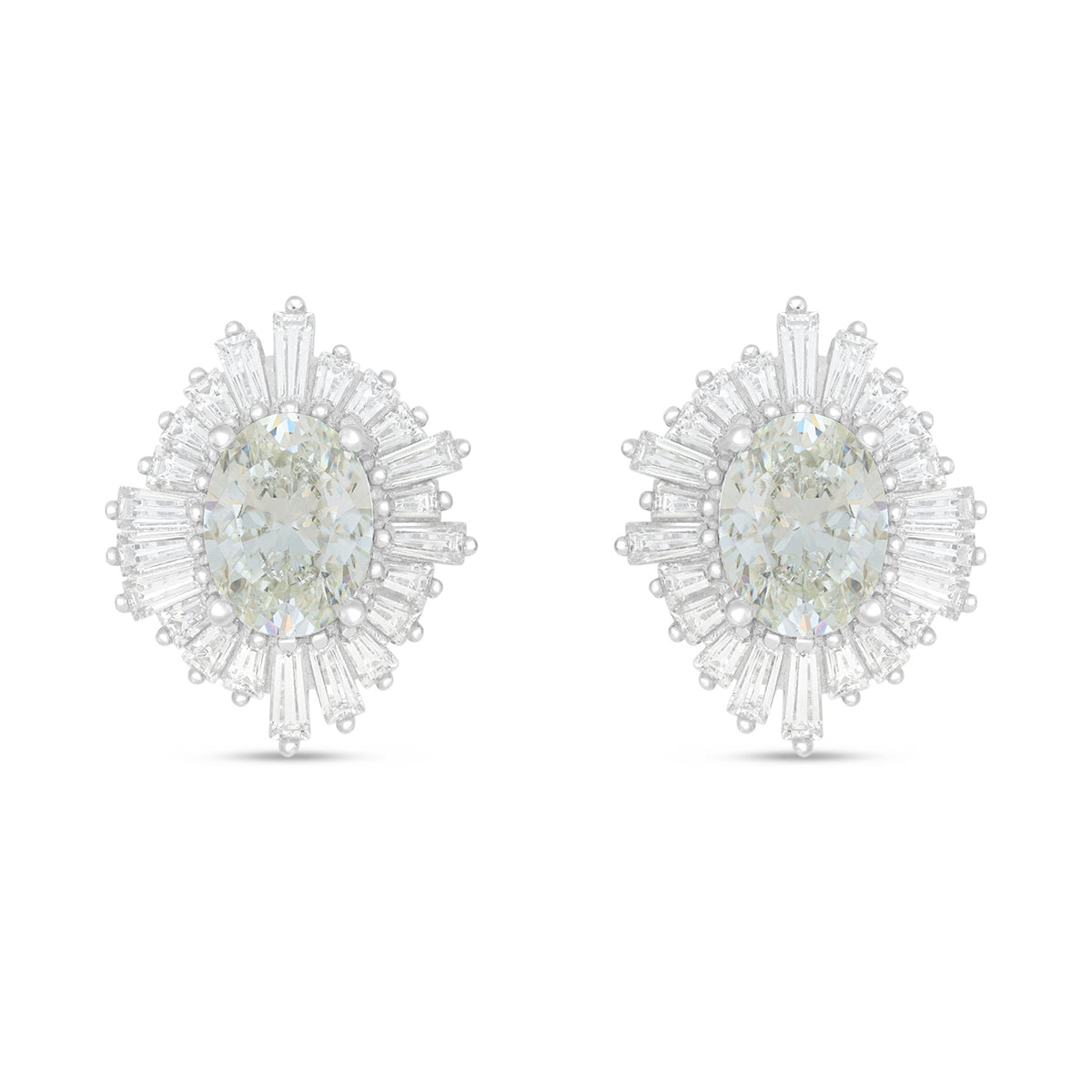 Sterling Silver 925 Earring Rhodium Plated Embedded With Diamond Zircon And White Zircon