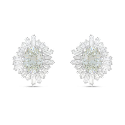 Sterling Silver 925 Earring Rhodium Plated Embedded With Diamond Zircon And White Zircon