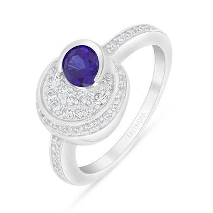 Sterling Silver 925 Ring Rhodium Plated Embedded With Sapphire Corundum And White Zircon