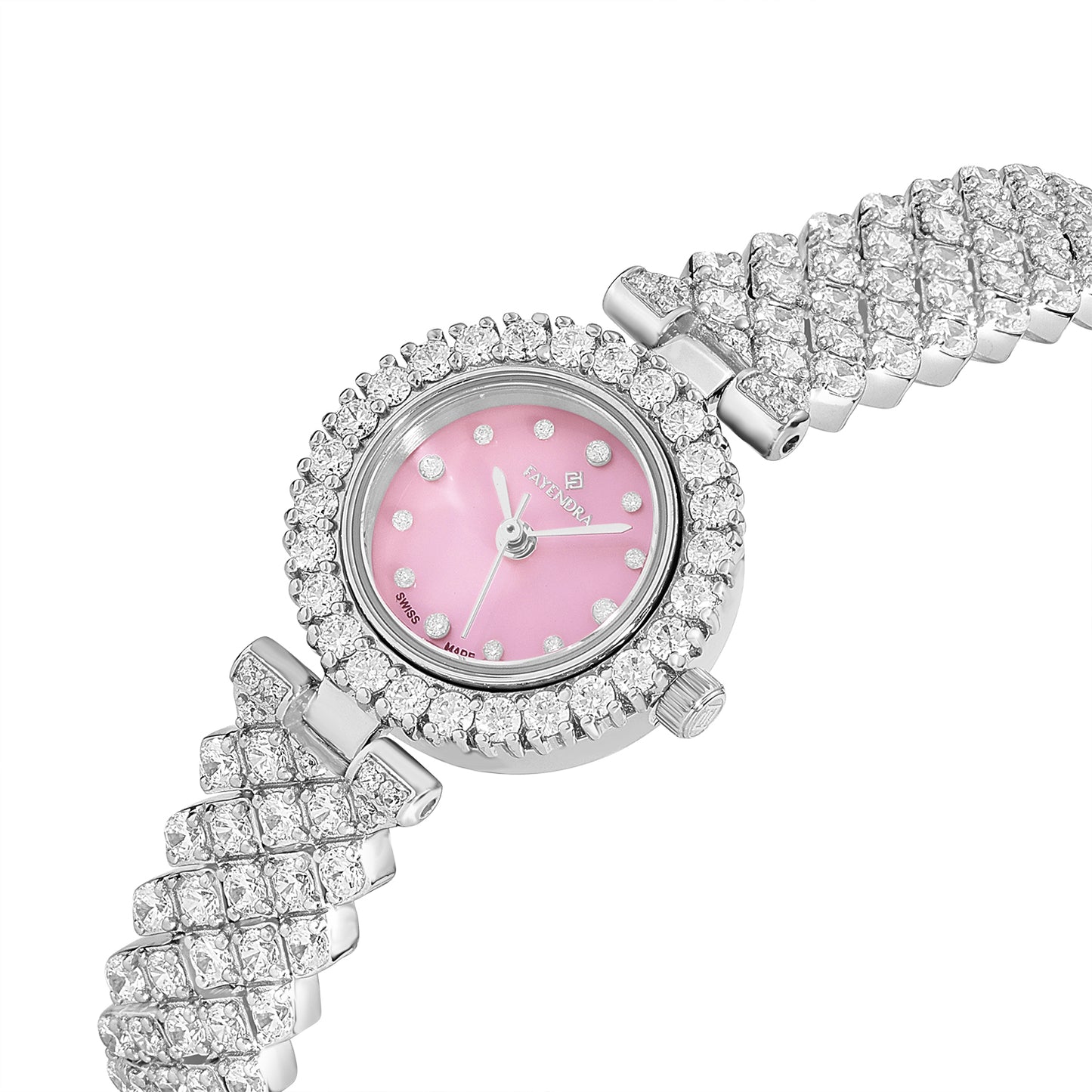 Stainless Steel 316L Watch Silver Color Embedded With White Zircon - PINK MOP DIAL