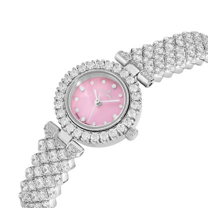 Stainless Steel 316L Watch Silver Color Embedded With White Zircon - PINK MOP DIAL