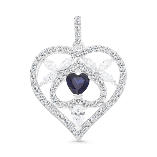 Sterling Silver 925 Pendant Rhodium Plated Sapphire Corundum