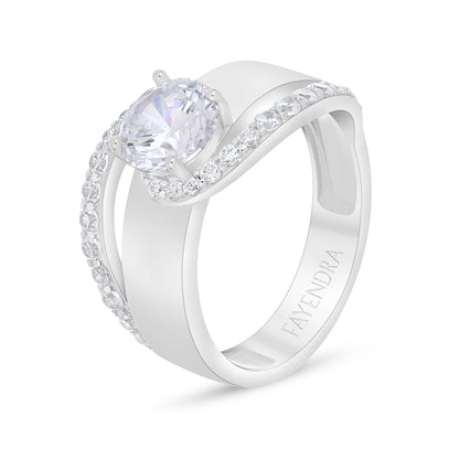 Sterling Silver 925 Ring Rhodium Plated Embedded With White Zircon