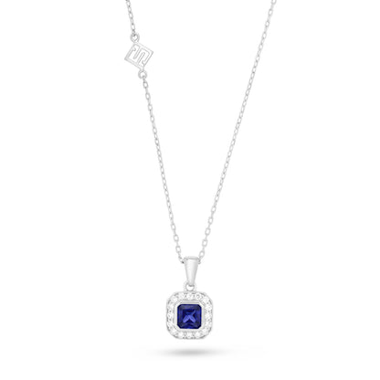 Sterling Silver 925 Necklace Rhodium Plated Embedded With Sapphire Corundum And White Zircon