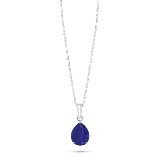 Sterling Silver 925 Necklace Rhodium Plated Embedded With Sapphire Corundum