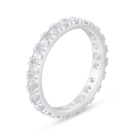 Sterling Silver 925 Ring Rhodium Plated Embedded With White Zircon