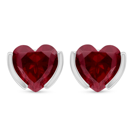 Sterling Silver 925 Earring Rhodium Plated Embedded With Ruby Corundum