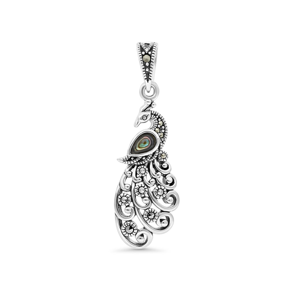 Sterling Silver 925 Pendant Embedded With Natural Blue Shell And Marcasite Stones