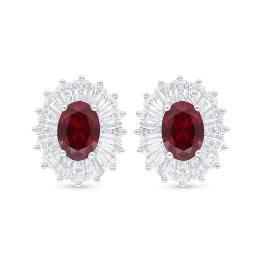 Sterling Silver 925 Earring Rhodium Plated Embedded With Ruby Corundum And White Zircon
