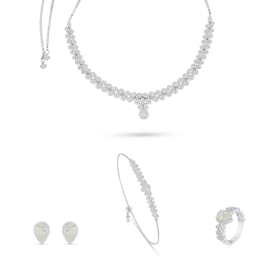 Sterling Silver 925 Set Rhodium Plated Embedded With Diamond Zircon And White Zircon