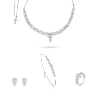 Sterling Silver 925 Set Rhodium Plated Embedded With Diamond Zircon And White Zircon
