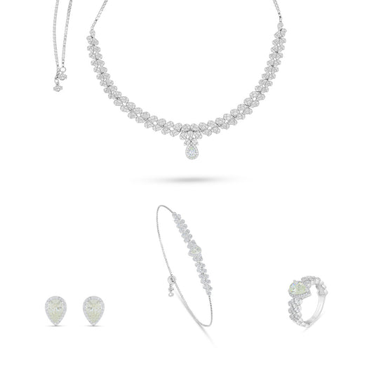 Sterling Silver 925 Set Rhodium Plated Embedded With Diamond Zircon And White Zircon