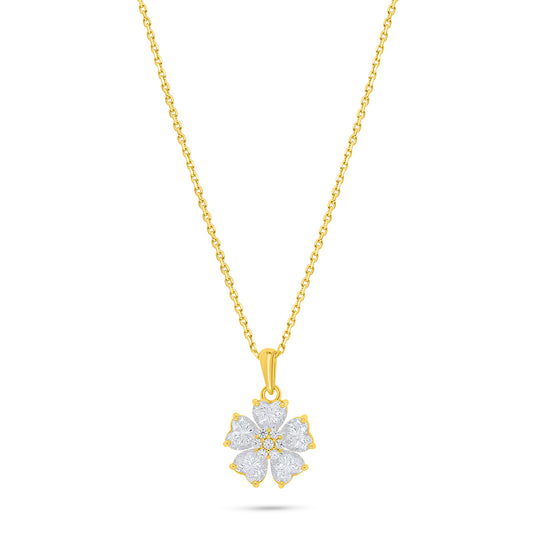 Sterling Silver 925 Necklace Golden Plated Embedded With White Zircon