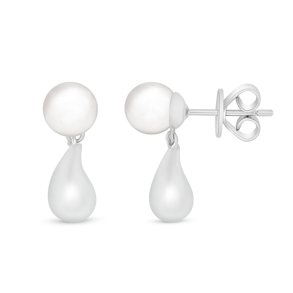 Sterling Silver 925 Earring Rhodium Plated Embedded With Natural White Pearl