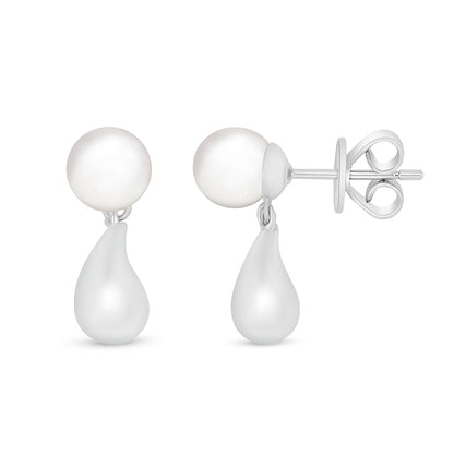 Sterling Silver 925 Earring Rhodium Plated Embedded With Natural White Pearl