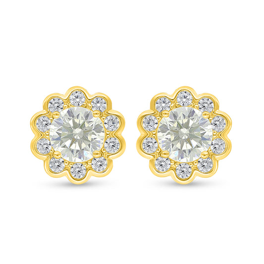 Sterling Silver 925 Earring Golden Plated Embedded With Yellow Diamond And White Zircon
