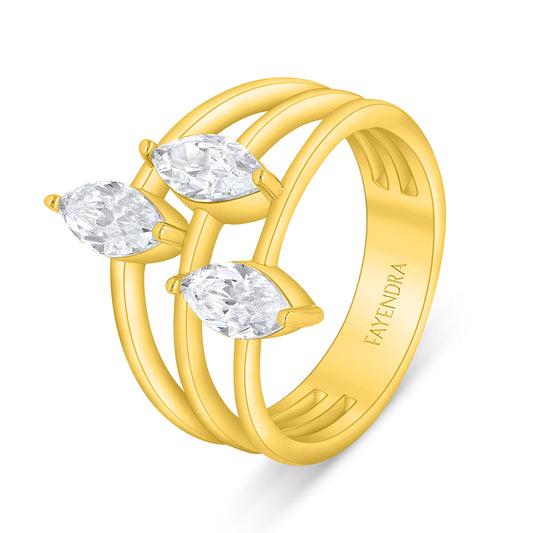 Sterling Silver 925 Ring Golden Plated Embedded With White Zircon