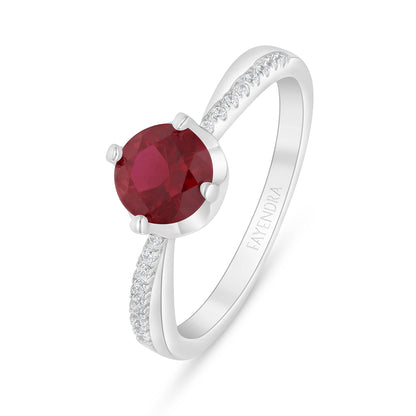 Sterling Silver 925 Ring Rhodium Plated Embedded With Ruby Corundum And White Zircon