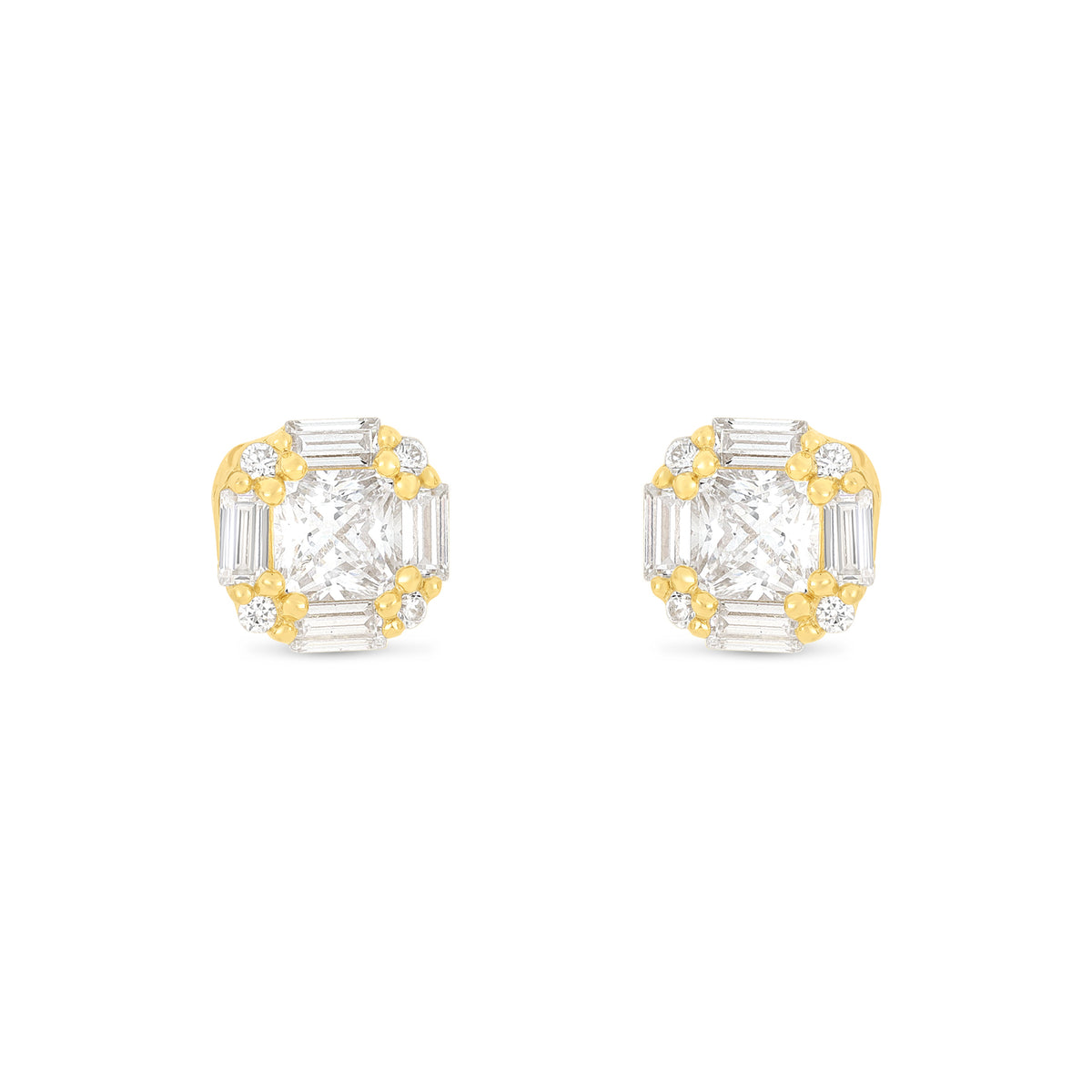 Sterling Silver 925 Earring Golden Plated Embedded With White Zircon
