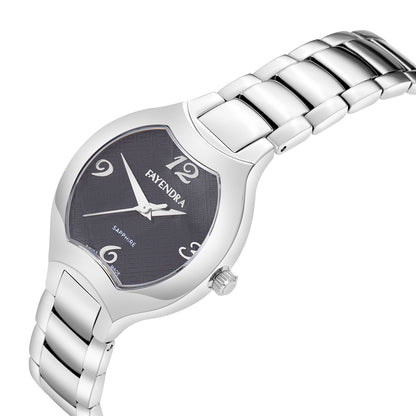 ساعة ستانلس ستيل عيار L316 بلون فضي - مينا معدنية باللون الاسود