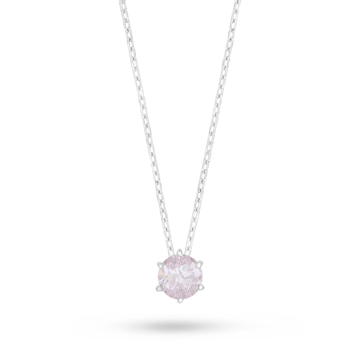 Sterling Silver 925 Necklace Rhodium Plated Embedded With Pink Zircon