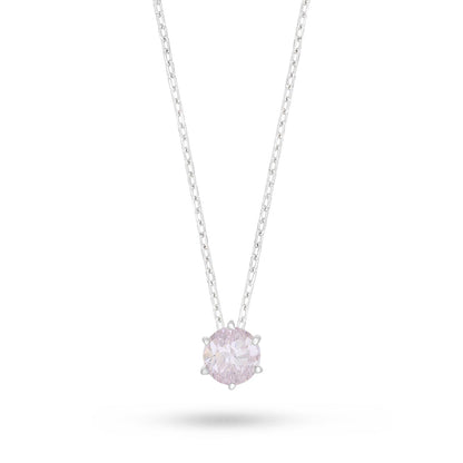 Sterling Silver 925 Necklace Rhodium Plated Embedded With Pink Zircon